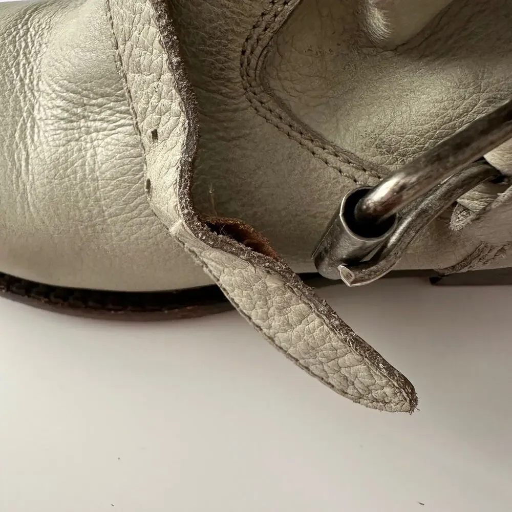 ASH Handmade Distressed‎ Moto Buckle Slouch Grey White Ankle Boots EU37 US 6